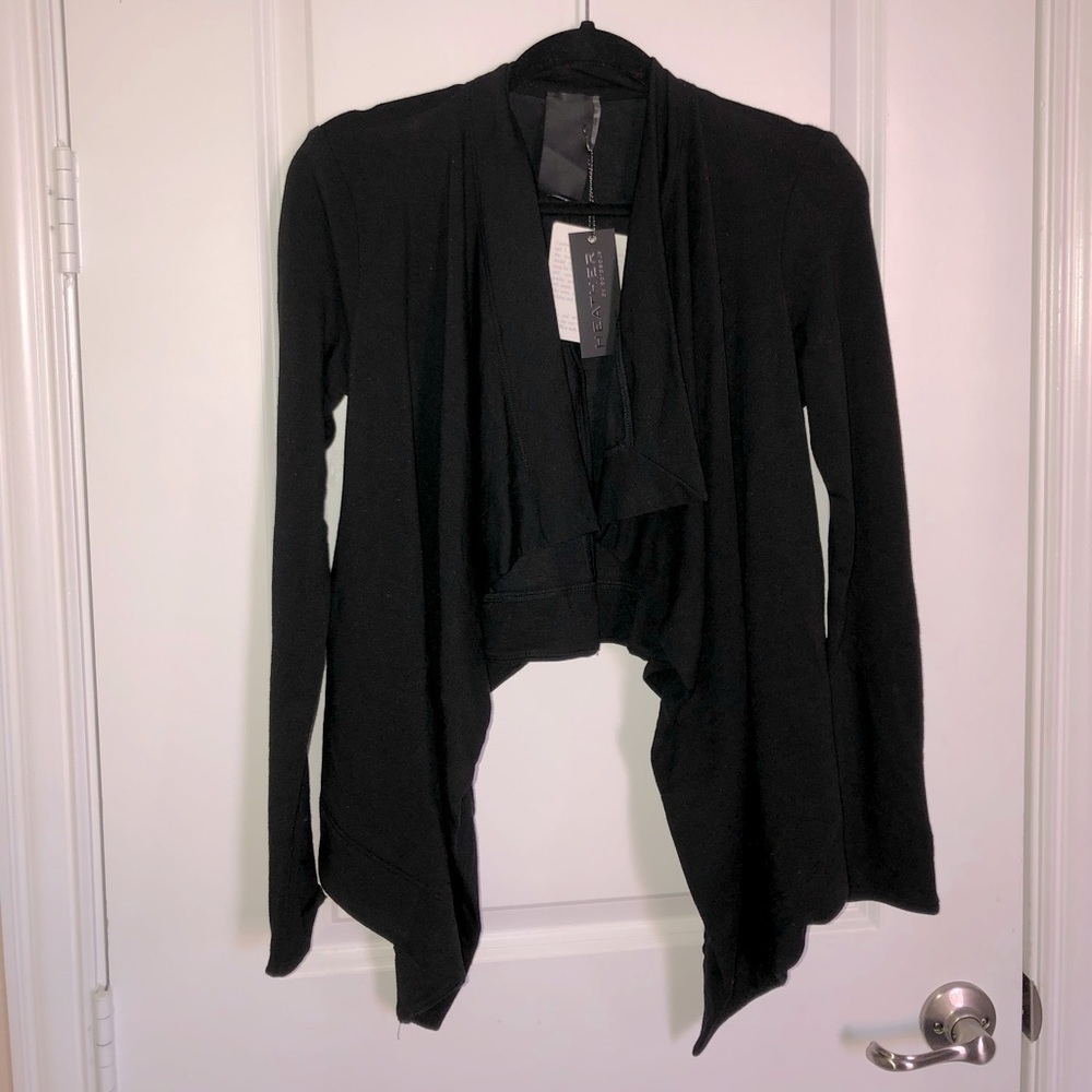 Heather by Bordeaux Cropped Waterfall Cardigan Black Size Small